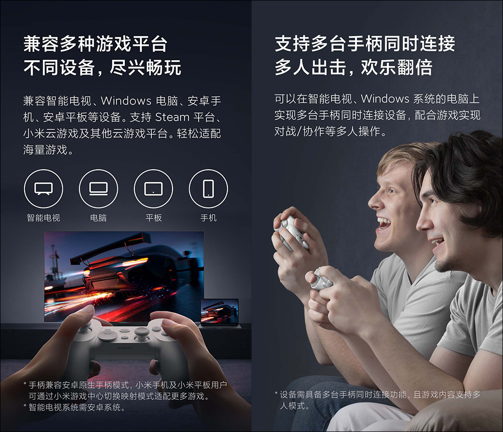 小米 Xiaomi 遊戲手柄菁英版眾籌推出：支援手機、平板、電腦、智慧電視等設備，並兼容 Steam 等多種遊戲平台 - 電腦王阿達
