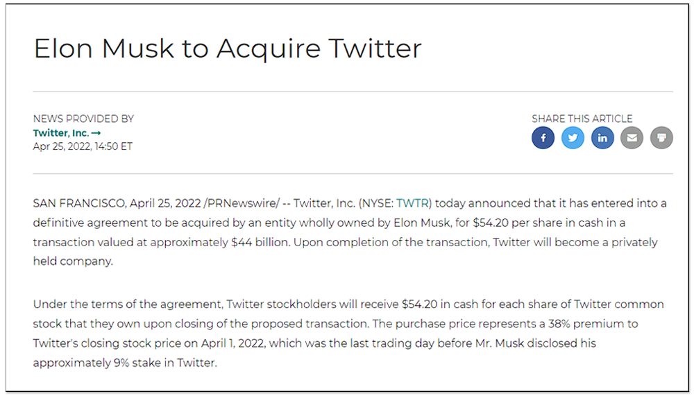 狂人馬斯克成功收購 Twitter，交易價格約 440 億美元 - 電腦王阿達