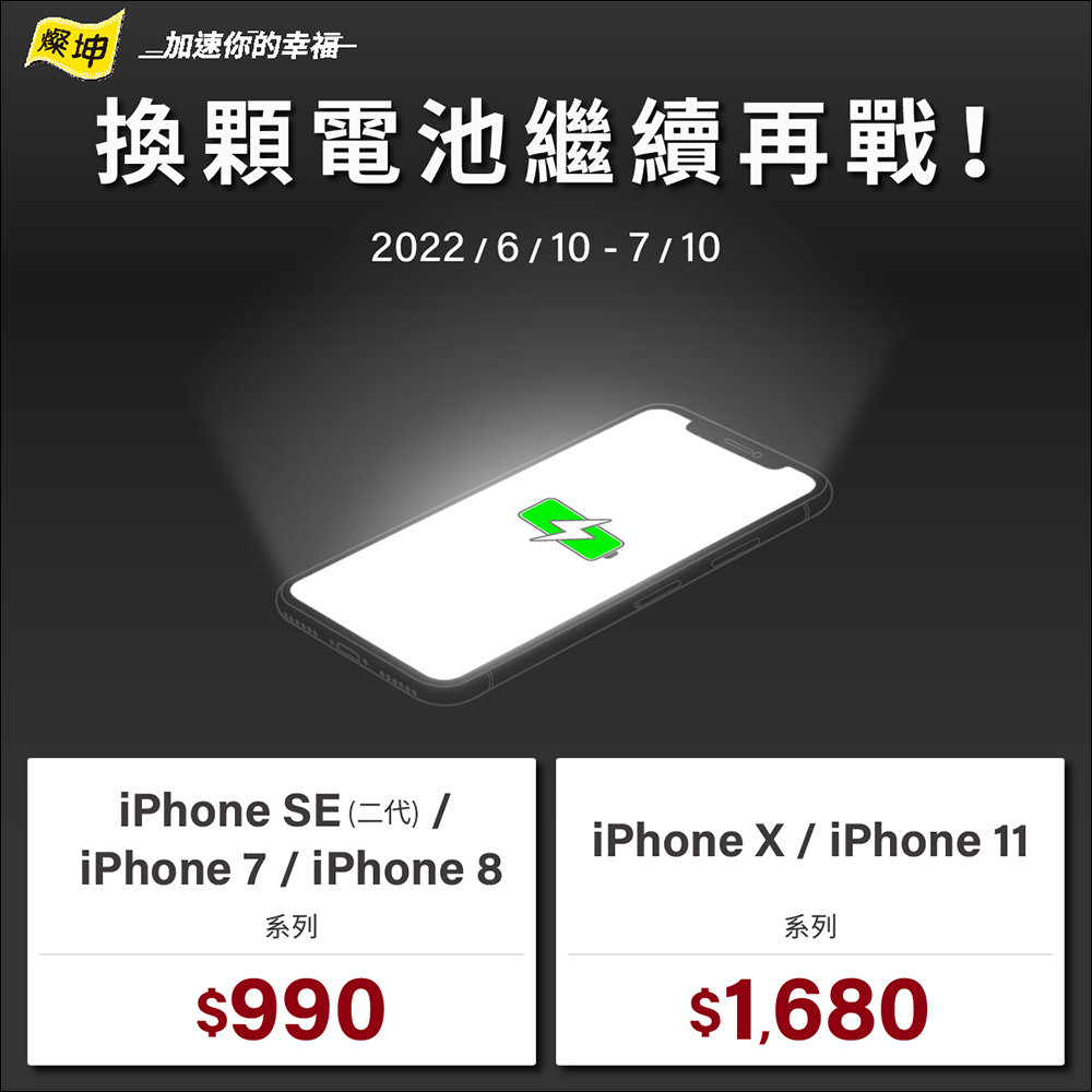 燦坤 3C 推出 iPhone 原廠電池舊換新活動, iPhone 指定機型更換最低只要 990 元 - 電腦王阿達 燦坤 3C 推出 iPhone 原廠電池舊換新活動, iPhone 指定機型更換最低只要 990 元 - 電腦王阿達