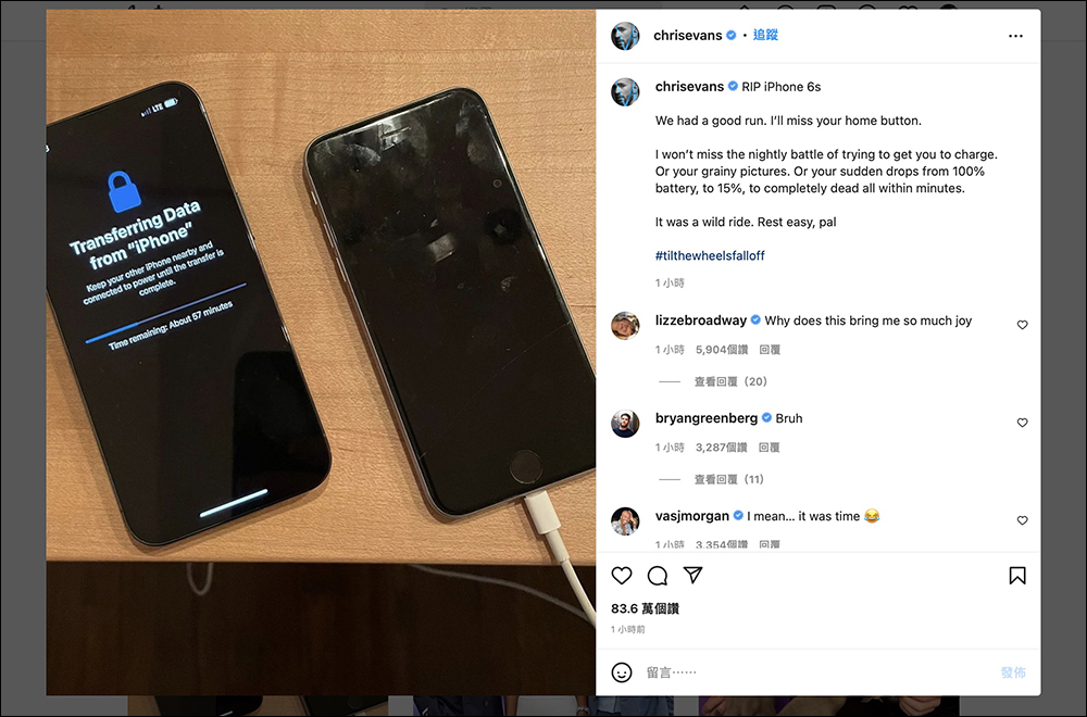 Chris Evans 終於將他的 iPhone 6s 升級到 iPhone 13 ，正式向實體 Home 鍵道別 - 電腦王阿達