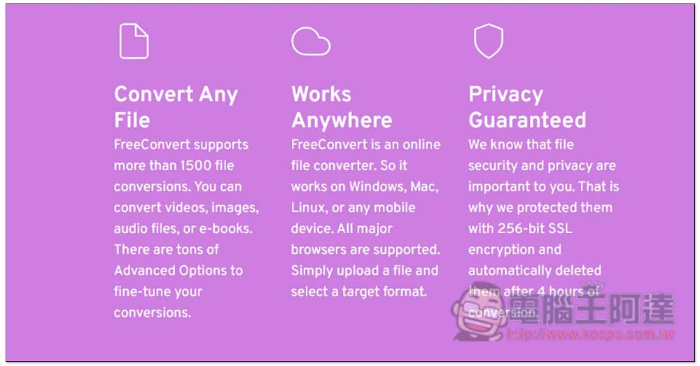 FreeConvert 支援超過 1,500 種檔案格式轉檔的免費工具,具備 256 位元 SSL 加密 - 電腦王阿達 FreeConvert 支援超過 1,500 種檔案格式轉檔的免費工具,具備 256 位元 SSL 加密 - 電腦王阿達
