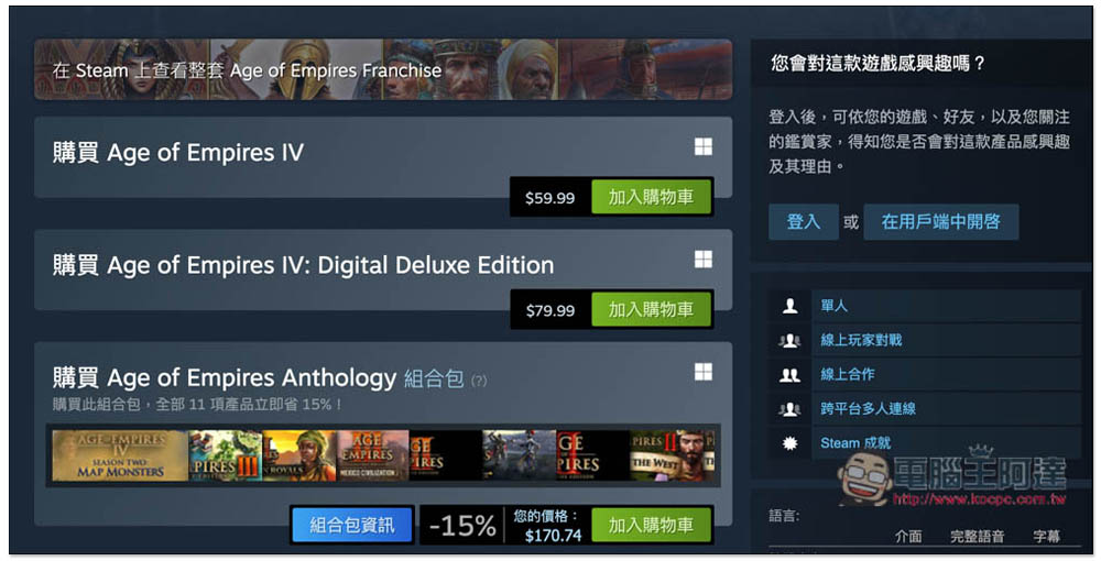 疑似標錯價?《世紀帝國4》台灣 Steam 不到 NT$300(省超過 NT$1,000 ) - 電腦王阿達 疑似標錯價?《世紀帝國4》台灣 Steam 不到 NT$300(省超過 NT$1,000 ) - 電腦王阿達