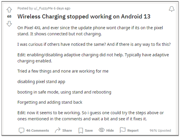 Pixel 用戶還沒升 Android 13 可先緩緩,國外多位用戶反應更新後 "無線充電" 功能就無法使用 - 電腦王阿達 Pixel 用戶還沒升 Android 13 可先緩緩,國外多位用戶反應更新後 "無線充電" 功能就無法使用 - 電腦王阿達
