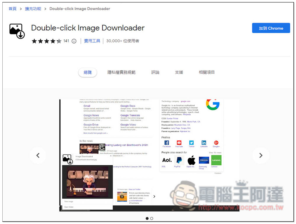 Double-click Image Downloader 擴充功能，網頁圖片點兩下就能快速下載收藏 - 電腦王阿達