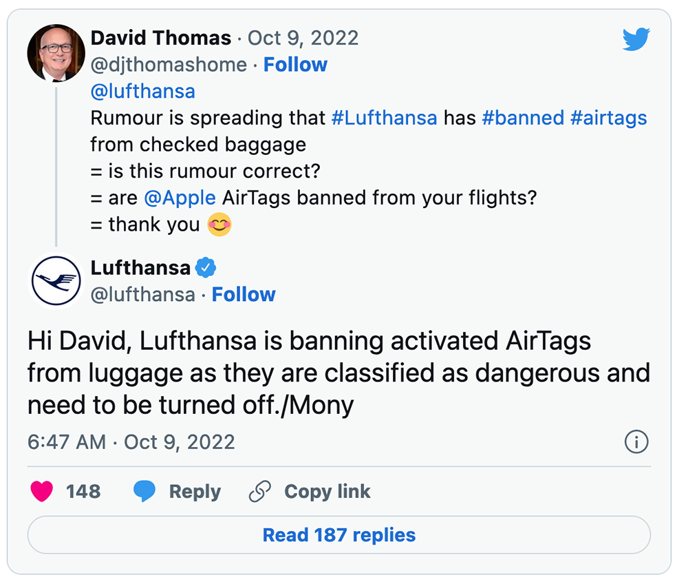 德國漢莎航空突然「依規定」要托運行李禁用 AirTag，反而被炎上 - 電腦王阿達