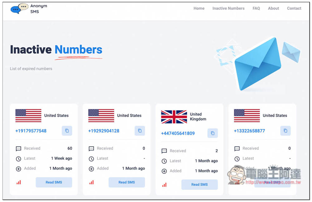 Anonym SMS 免費代收簡訊驗證碼，提供美國、英國、烏克蘭等國家門號 - 電腦王阿達