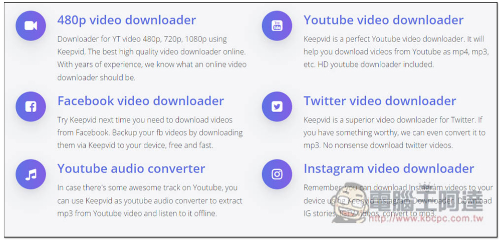 Keepvid Video Downloader 線上影片、音樂下載免費工具，支援 YouTube 等超過 1,000 個網站 - 電腦王阿達