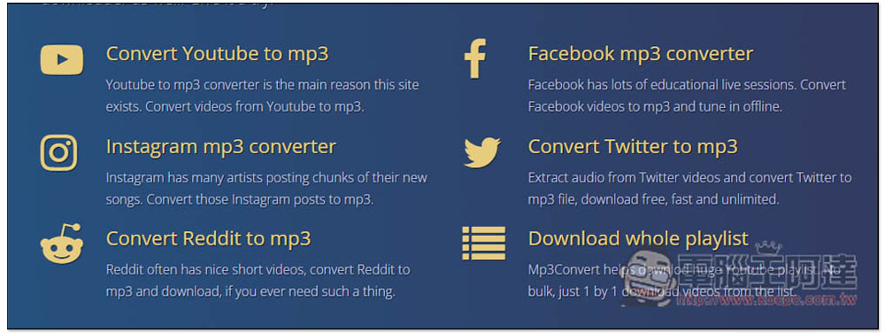 Mp3convert.cc 可將 YouTube、FB、IG 影片轉成 MP3 的免費工具，支援播放清單 - 電腦王阿達