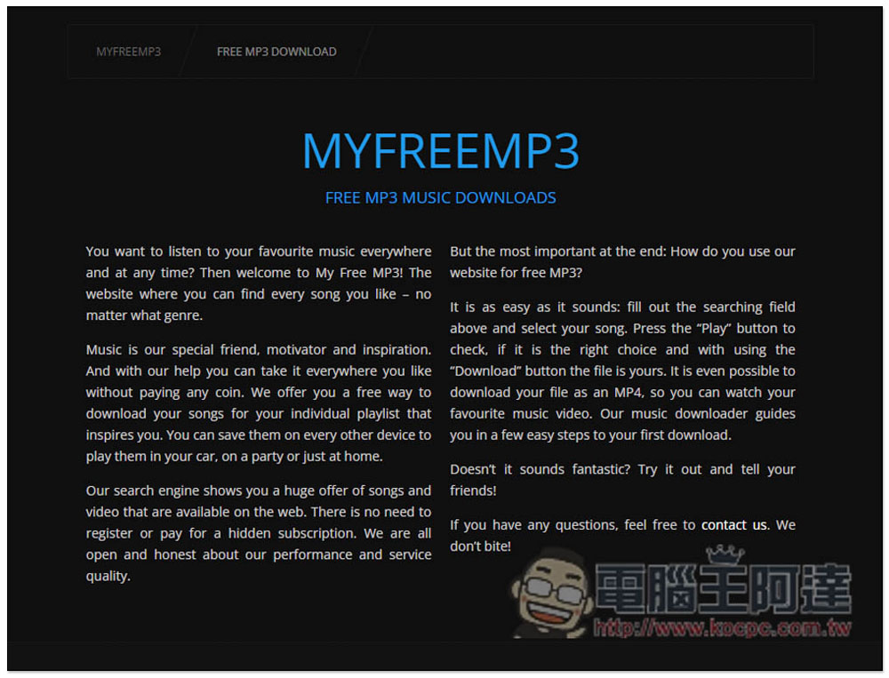 MYFREEMP3 可下載 MP3 音樂的免費線上工具,搜尋歌曲名稱或歌手名字就能找到載點 - 電腦王阿達 MYFREEMP3 可下載 MP3 音樂的免費線上工具,搜尋歌曲名稱或歌手名字就能找到載點 - 電腦王阿達