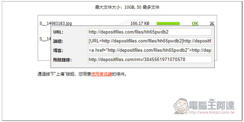 DepositFiles 單檔支援最大 10GB 的免費檔案分享空間，提供密碼保護功能 - 電腦王阿達