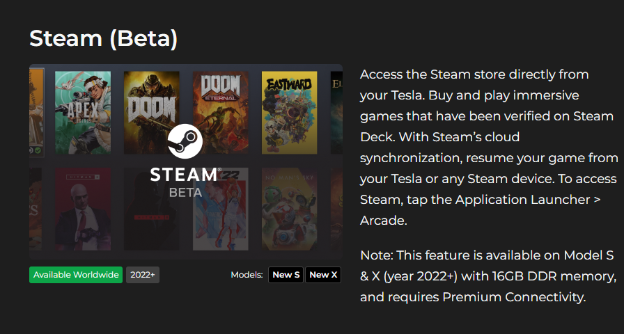 Tesla 正式推出 Steam Beta,車主將可遊玩 Steam 中的數千款遊戲 - 電腦王阿達 Tesla 正式推出 Steam Beta,車主將可遊玩 Steam 中的數千款遊戲 - 電腦王阿達