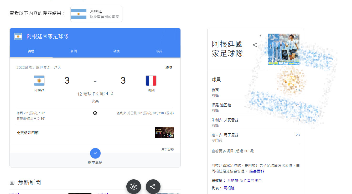 阿根廷獲得2022世足冠軍 世足官網放上精彩時刻與Google新增煙火特效 - 電腦王阿達 阿根廷獲得2022世足冠軍 世足官網放上精彩時刻與Google新增煙火特效 - 電腦王阿達