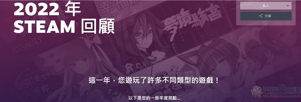 Steam推出個人年度回顧功能 可查看各種遊戲成就 - 電腦王阿達 Steam推出個人年度回顧功能 可查看各種遊戲成就 - 電腦王阿達