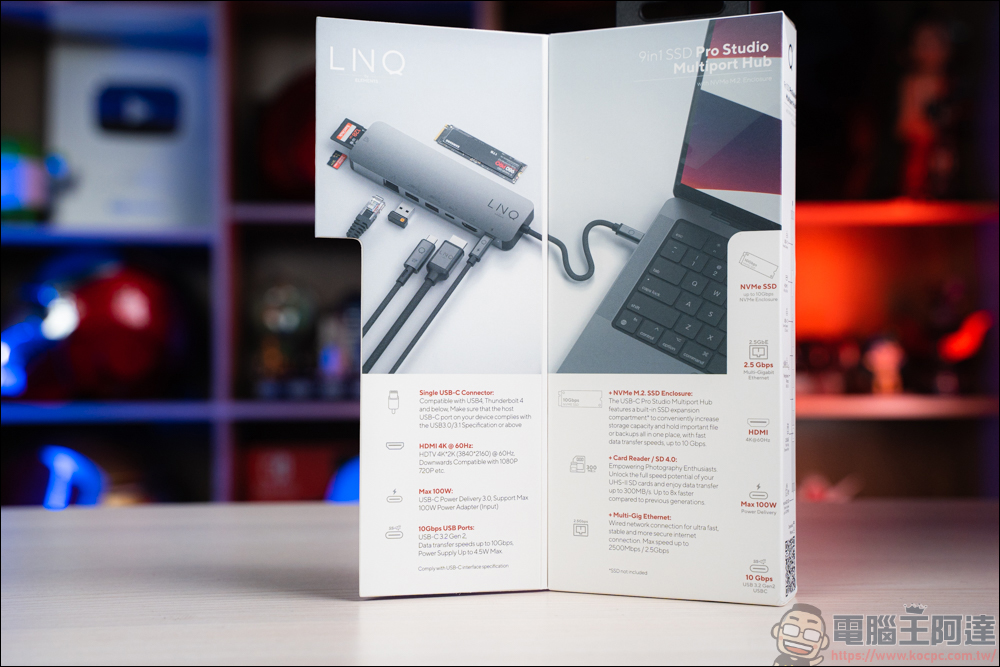 LINQ 9-in-1 SSD Pro Studio Hub 集線器,整合 Hub + SSD 外接盒、讀卡機、HDMI、高速 RJ-45、100W PD快充 九大功能 - 電腦王阿達 LINQ 9-in-1 SSD Pro Studio Hub 集線器,整合 Hub + SSD 外接盒、讀卡機、HDMI、高速 RJ-45、100W PD快充 九大功能 - 電腦王阿達