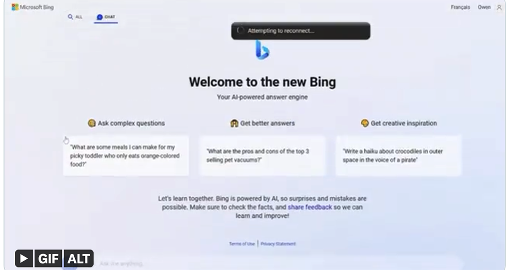 ChatGPT 的微軟 Bing 介面