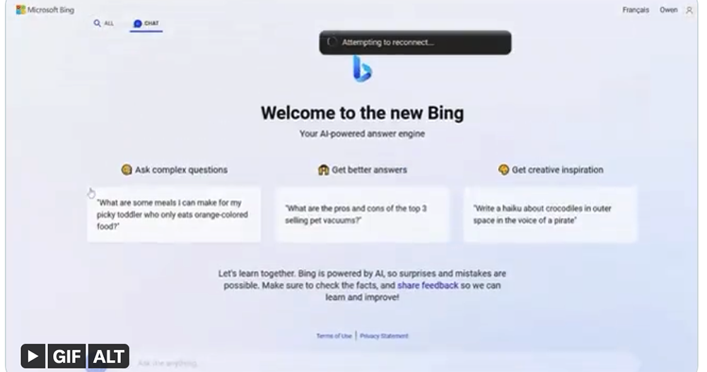 ChatGPT 的微軟 Bing 介面 ChatGPT 的微軟 Bing 介面