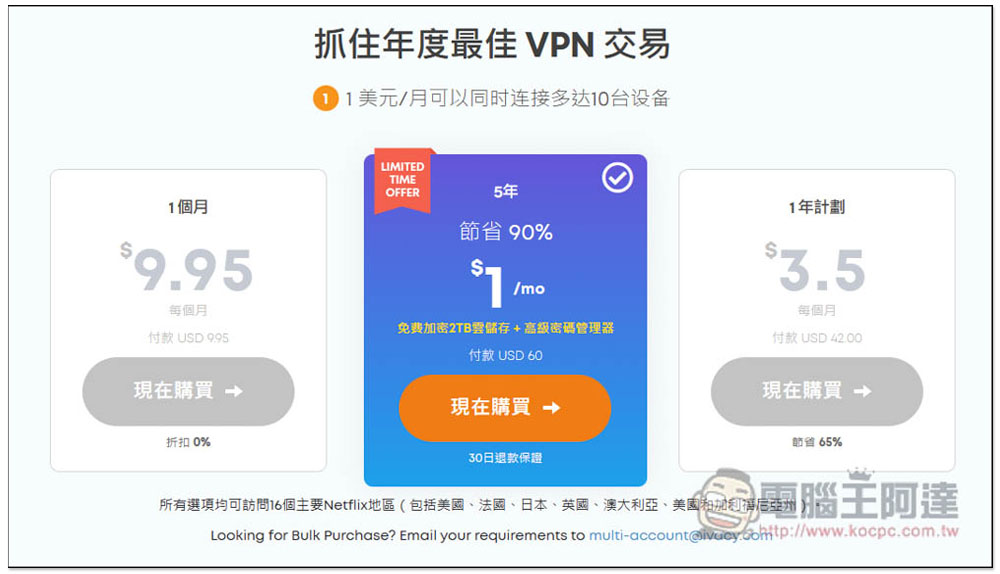 Ivacy VPN 本月優惠！每月 1 美金解鎖至少 7 國 Netflix 隱藏影片、在台灣看不到的 YouTube 影片 - 電腦王阿達