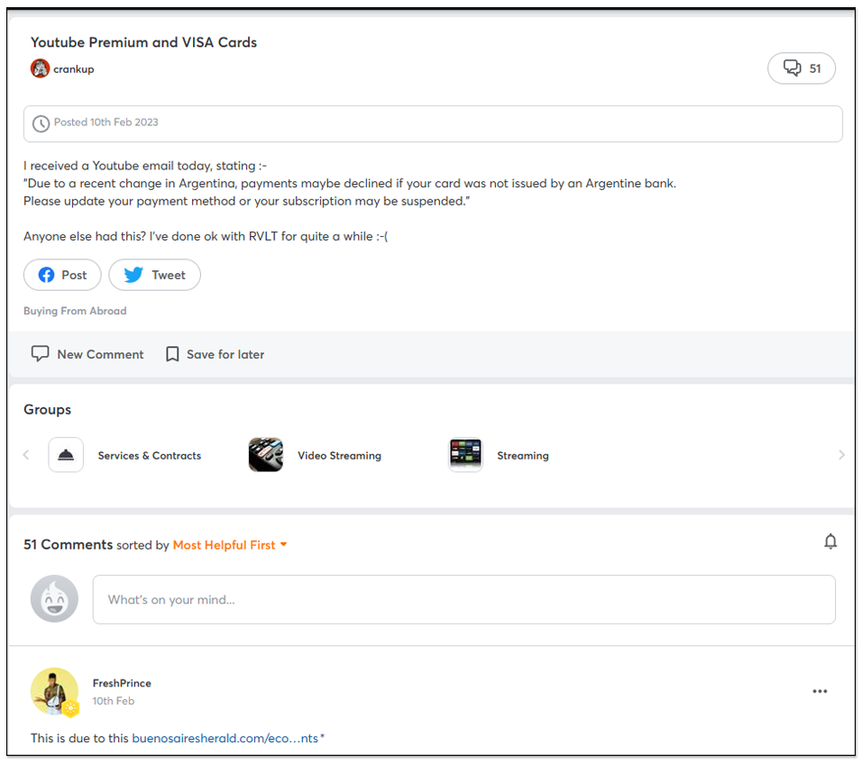 阿根廷 YouTube Premium 訂閱將限制本地信用卡?多位網友反應收到 YouTube 要求更新付款資訊 - 電腦王阿達 阿根廷 YouTube Premium 訂閱將限制本地信用卡?多位網友反應收到 YouTube 要求更新付款資訊 - 電腦王阿達