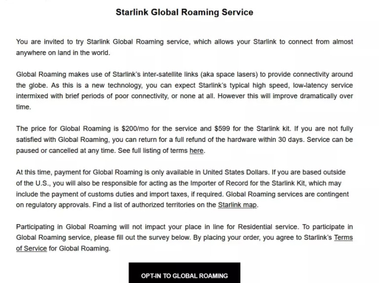 SpaceX 正在測試「Starlink 國際漫遊網路服務」的全新方案，全世界每個地方都能使用 - 電腦王阿達
