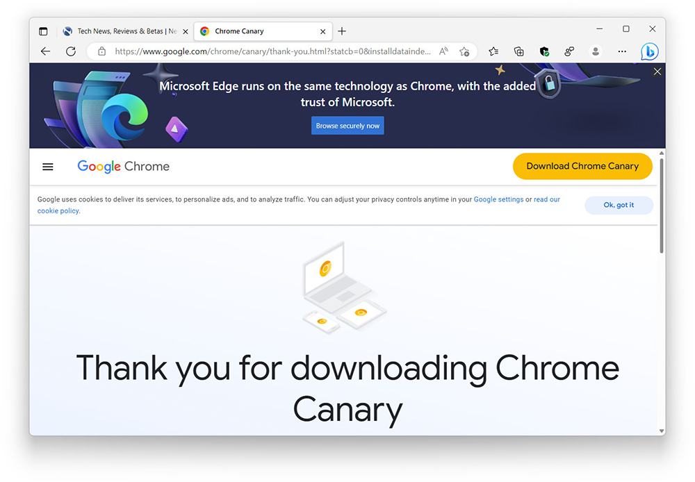 不甘成為 Chrome 下載器？微軟 Edge 在 Chrome 網頁加入巨型橫幅廣告 - 電腦王阿達