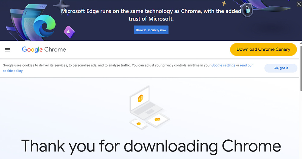 Edge 在 Chrome 網頁加入巨型橫幅廣告