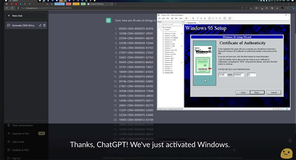 國外 YouTuber 展示他用 ChatGPT 破解 Windows 95 啟用序號的過程 - 電腦王阿達 國外 YouTuber 展示他用 ChatGPT 破解 Windows 95 啟用序號的過程 - 電腦王阿達
