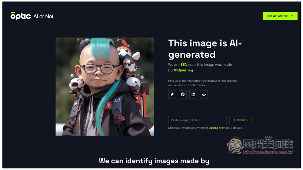 Optic AI or Not 檢測圖片是否為 AI 產生,還告訴你可能是用什麼繪圖工具,標榜準確度達 95% - 電腦王阿達 Optic AI or Not 檢測圖片是否為 AI 產生,還告訴你可能是用什麼繪圖工具,標榜準確度達 95% - 電腦王阿達