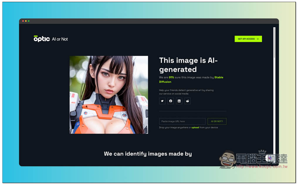 Optic AI or Not 檢測圖片是否為 AI 產生,還告訴你可能是用什麼繪圖工具,標榜準確度達 95% - 電腦王阿達 Optic AI or Not 檢測圖片是否為 AI 產生,還告訴你可能是用什麼繪圖工具,標榜準確度達 95% - 電腦王阿達
