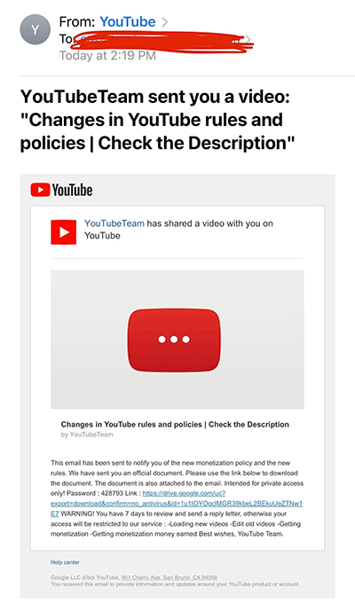 Google 提醒大家小心假冒 YouTube 的釣魚信件 - 電腦王阿達