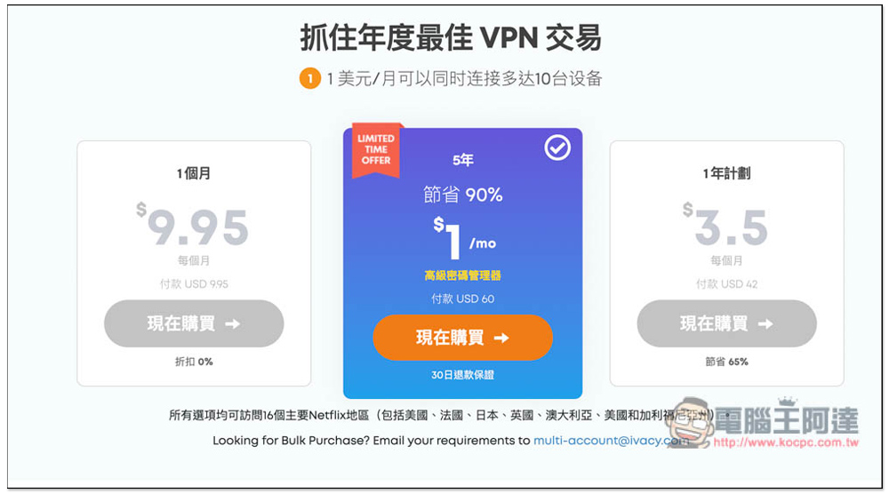 每月只需 1 美金輕鬆入手優質 VPN 的最後機會,不要錯過 - 電腦王阿達 每月只需 1 美金輕鬆入手優質 VPN 的最後機會,不要錯過 - 電腦王阿達