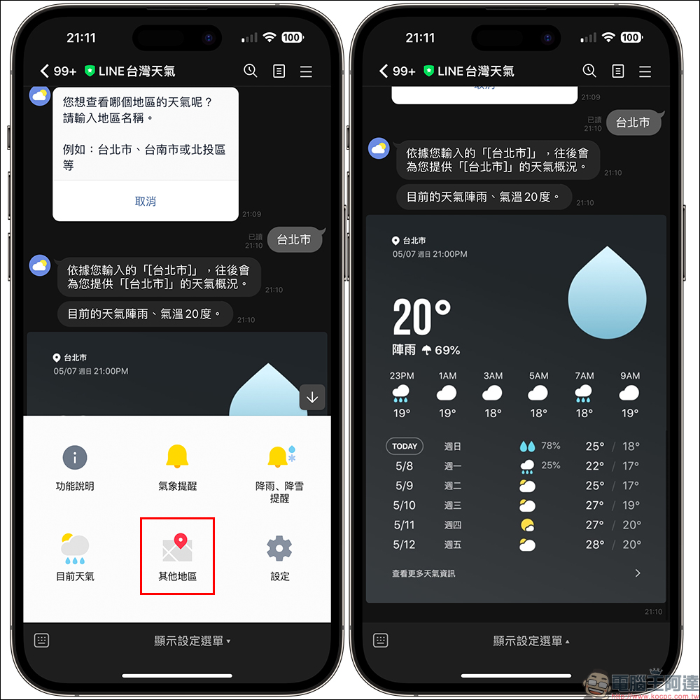 LINE台灣天氣 官方帳號，可提供即時天氣預報與每日天氣預報 - 電腦王阿達