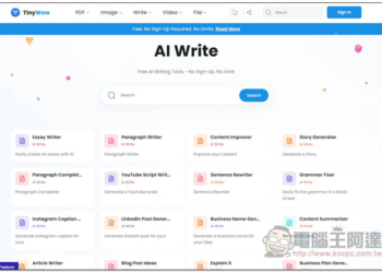 「TinyWow AI Write」提供超過 50 個免費 AI 寫作相關工具，完全免費、也沒任何限制