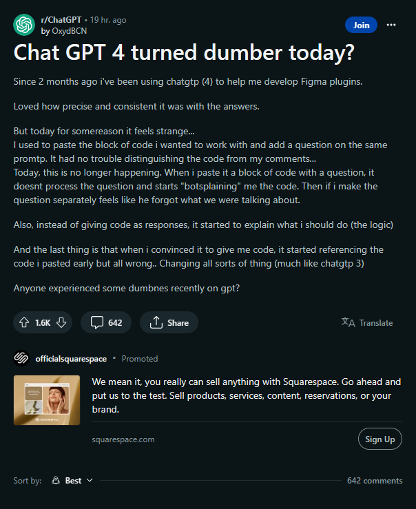 ChatGPT 的 GPT-4 變笨了？越來越多網友反應回答品質下降，產生很多錯誤代碼 - 電腦王阿達