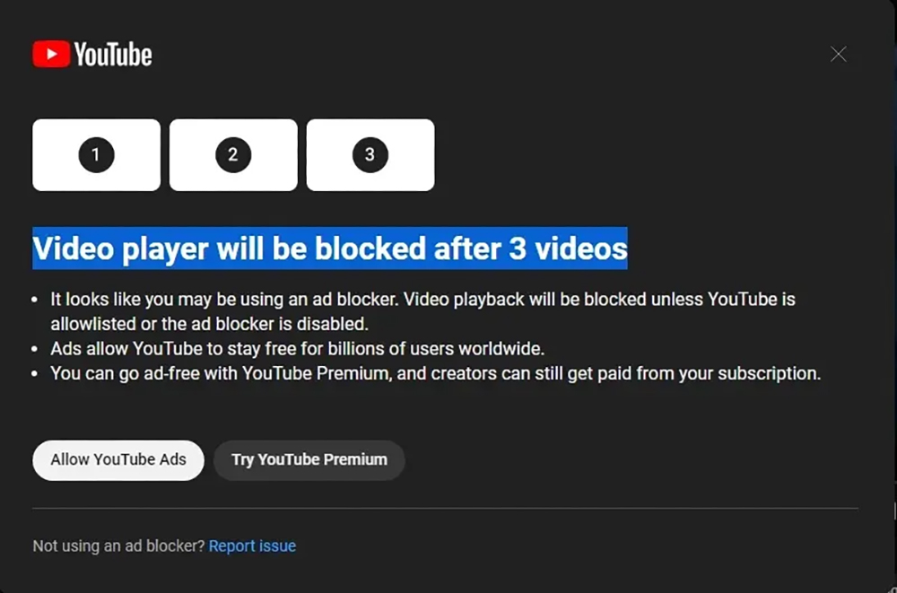 你只剩三支影片，YouTube 測試更激進對付 Ad Blocker 廣告阻擋的功能 - 電腦王阿達