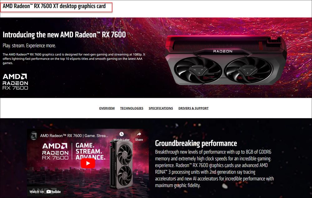 RX 7600 XT 低調發表?是 AMD 官網鬧烏龍啦 - 電腦王阿達 RX 7600 XT