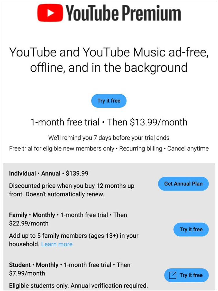 YouTube 調漲 Premium 訂閱費用,漲幅達16% - 電腦王阿達 YouTube 調漲 Premium 訂閱費用,漲幅達16% - 電腦王阿達