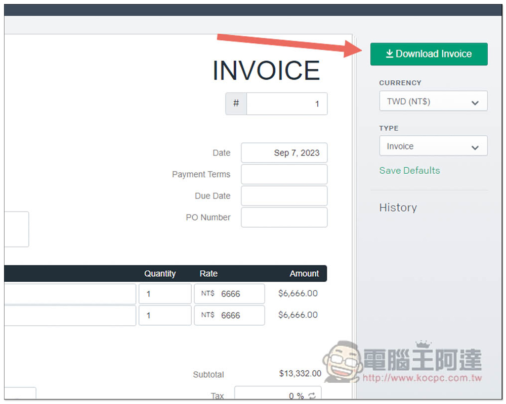 Invoice Generator 免費發票產生器,輸入資訊就能快速製作好國外通用發票,提供 PDF 檔 - 電腦王阿達 Invoice Generator 免費發票產生器,輸入資訊就能快速製作好國外通用發票,提供 PDF 檔 - 電腦王阿達