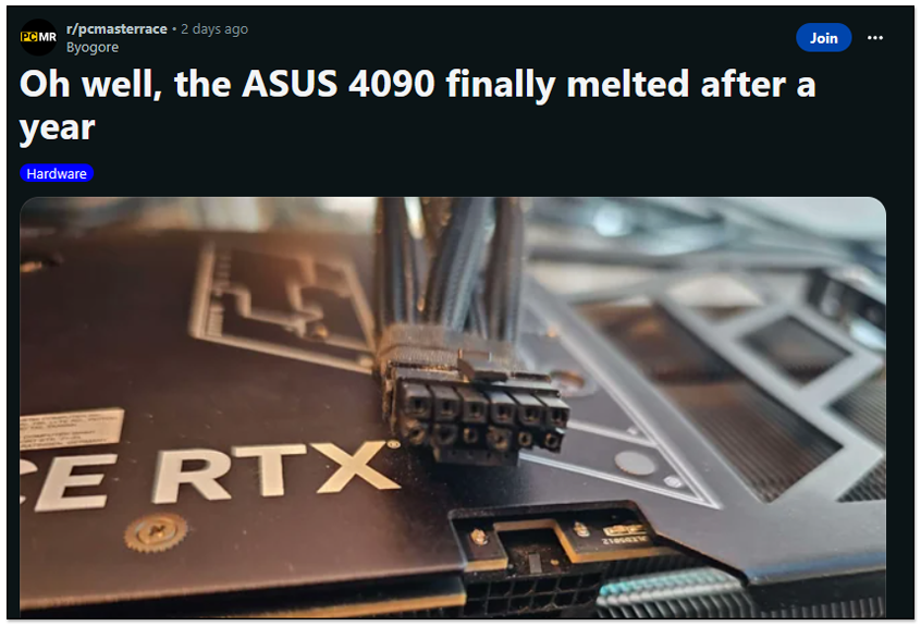 經過了一年，又有人的 NVIDIA RTX 4090 的 16Pin 電源線接口熔化了 - 電腦王阿達