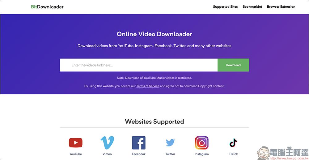 BitDownloader 超強萬用免費影片下載網站，支援YouTube、IG、FB、X 等社群影片 1 鍵下載 - 電腦王阿達