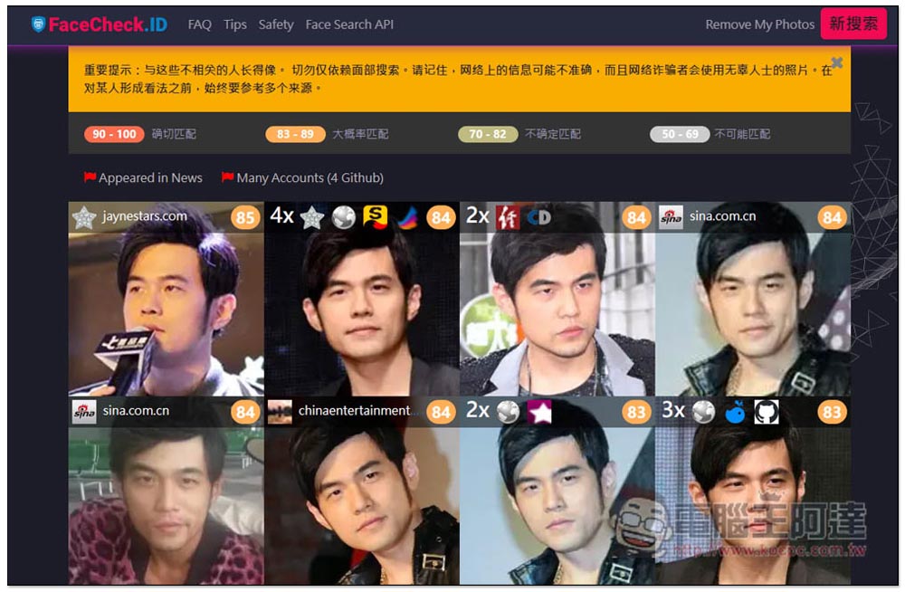 FaceCheck.ID 超強 AI 人臉圖片辨識找人線上工具,連素人、戴口罩也找的到 - 電腦王阿達 FaceCheck.ID 超強 AI 人臉圖片辨識找人線上工具,連素人、戴口罩也找的到 - 電腦王阿達