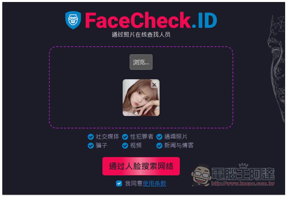 FaceCheck.ID 超強 AI 人臉圖片辨識找人線上工具，連素人、戴口罩也找的到 - 電腦王阿達