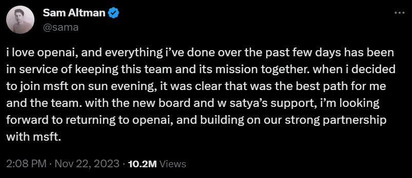鳳還巢戲碼上演! Sam Altman 重回 OpenAI 擔任 CEO 一職 - 電腦王阿達 鳳還巢戲碼上演! Sam Altman 重回 OpenAI 擔任 CEO 一職 - 電腦王阿達