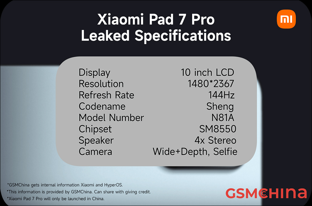 小米 Xiaomi Pad 7 Pro 規格曝光:傳聞將搭載高通 Snapdragon 8 Gen 2、10 吋 144Hz 螢幕 - 電腦王阿達 小米 Xiaomi Pad 7 Pro 規格曝光:傳聞將搭載高通 Snapdragon 8 Gen 2、10 吋 144Hz 螢幕 - 電腦王阿達
