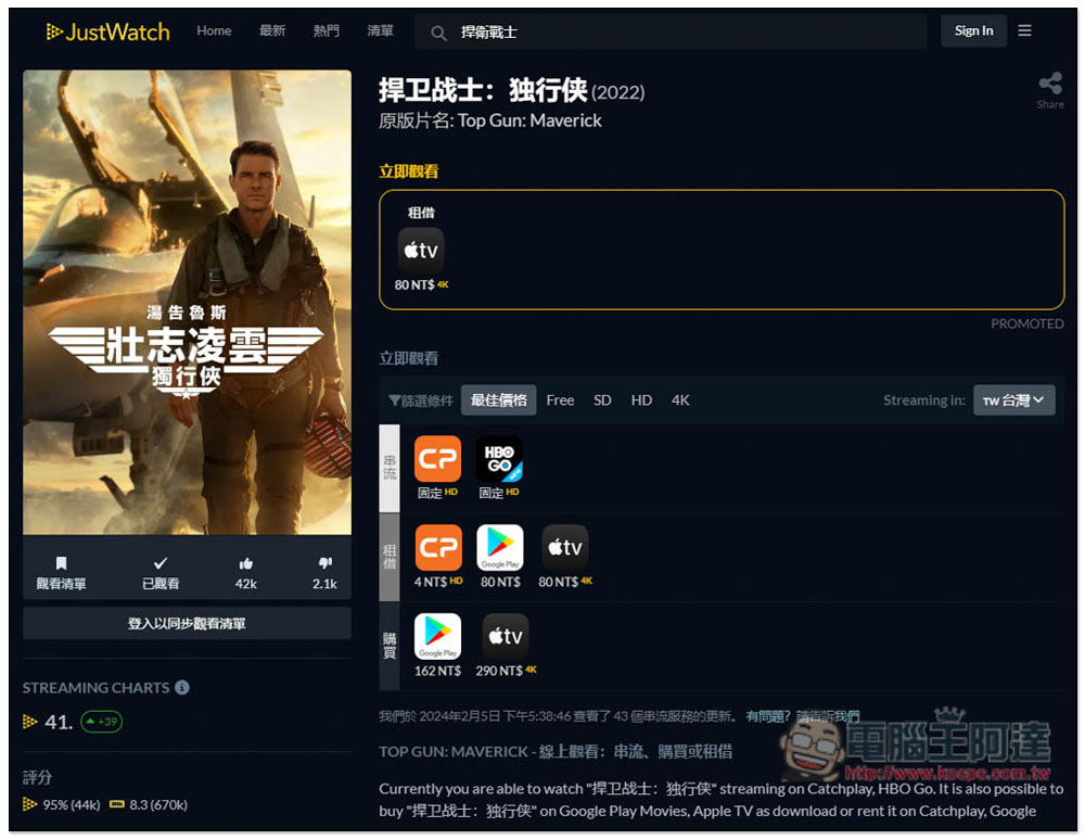 JustWatch 一鍵查詢你想看的電影、戲劇,可在哪些正版串流平台觀看 - 電腦王阿達 JustWatch 一鍵查詢你想看的電影、戲劇,可在哪些正版串流平台觀看 - 電腦王阿達