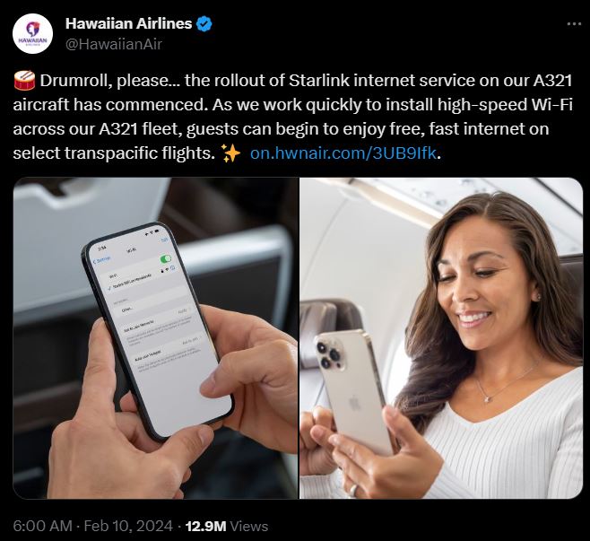 美國夏威夷航空為乘客提供 Starlink 高速 Wi-Fi 網路服務,現在搭乘指定班機就能免費使用 - 電腦王阿達 美國夏威夷航空為乘客提供 Starlink 高速 Wi-Fi 網路服務,現在搭乘指定班機就能免費使用 - 電腦王阿達