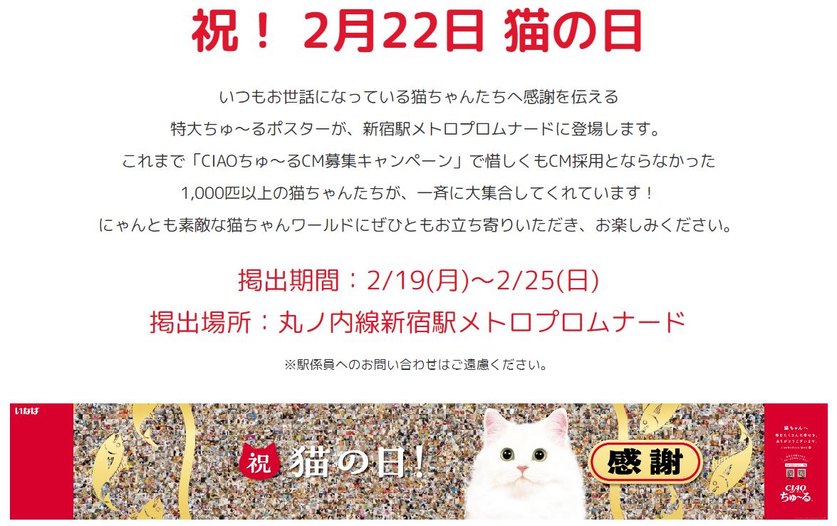 日本貓食品牌為慶祝貓之日在東京新宿站刊登超大海報,暗藏許多小巧思 - 電腦王阿達 日本貓食品牌為慶祝貓之日在東京新宿站刊登超大海報,暗藏許多小巧思 - 電腦王阿達