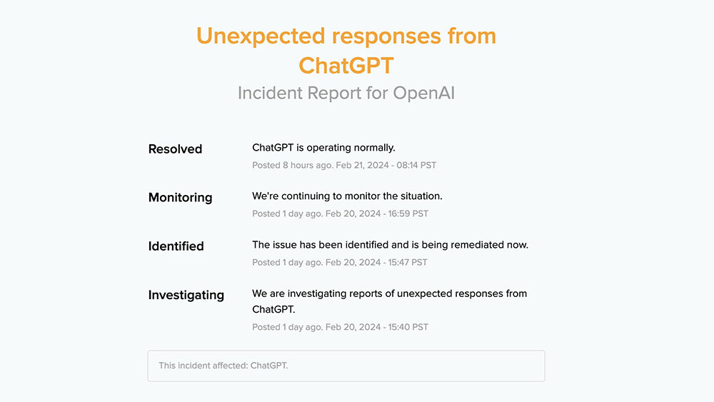 被逼瘋了?ChatGPT 爆發胡言亂語故障問題,令人感到毛骨悚然... - 電腦王阿達 被逼瘋了?ChatGPT 爆發胡言亂語故障問題,令人感到毛骨悚然... - 電腦王阿達