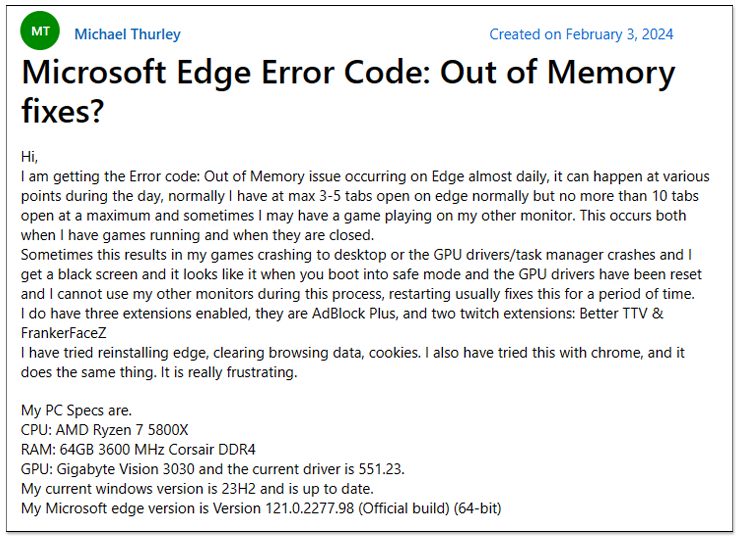 微軟確認 Microsoft Edge 有「記憶體不足而無法載入網頁」的錯誤，已經推出修復版本 - 電腦王阿達
