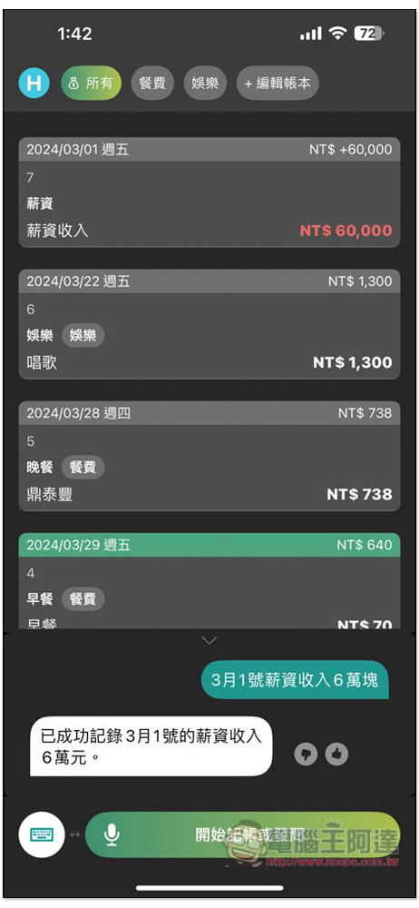 「說說記帳」超好用 AI 語音記帳 App,用說的就能記錄支出、收入、獲得統計報告 - 電腦王阿達 「說說記帳」超好用 AI 語音記帳 App,用說的就能記錄支出、收入、獲得統計報告 - 電腦王阿達
