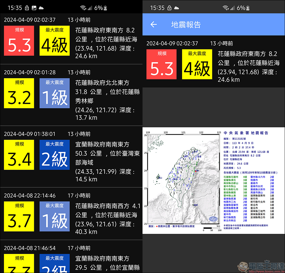 KNY台灣天氣.地震速報 APP ， Android 用戶必載的地震速報 APP - 電腦王阿達